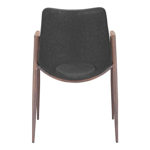 HomeRoots Set of Two Stylish Black and Brown Faux Leather Armchairs with Steel Frame for Dining Comfort 394674
