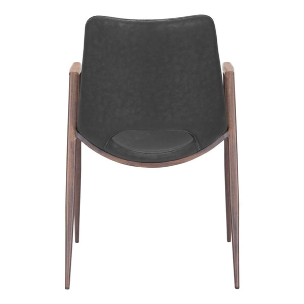 HomeRoots Set of Two Stylish Black and Brown Faux Leather Armchairs with Steel Frame for Dining Comfort 394674