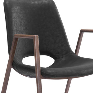 HomeRoots Set of Two Stylish Black and Brown Faux Leather Armchairs with Steel Frame for Dining Comfort 394674