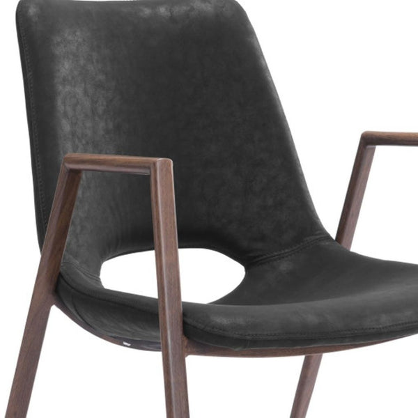 HomeRoots Set of Two Stylish Black and Brown Faux Leather Armchairs with Steel Frame for Dining Comfort 394674