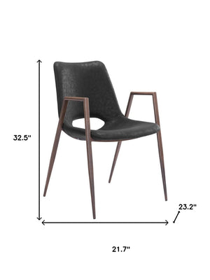 HomeRoots Set of Two Stylish Black and Brown Faux Leather Armchairs with Steel Frame for Dining Comfort 394674