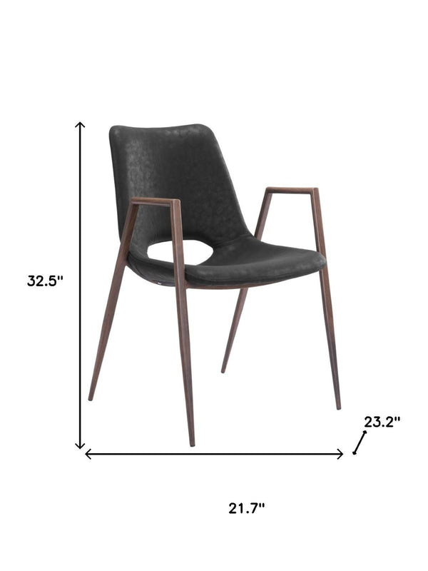 HomeRoots Set of Two Stylish Black and Brown Faux Leather Armchairs with Steel Frame for Dining Comfort 394674