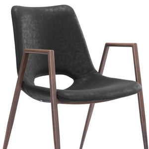HomeRoots Set of Two Stylish Black and Brown Faux Leather Armchairs with Steel Frame for Dining Comfort 394674