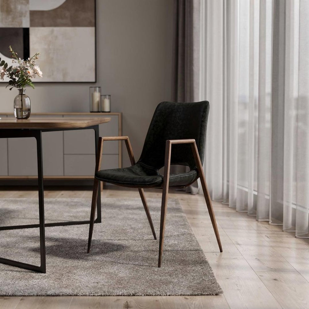 HomeRoots Set of Two Stylish Black and Brown Faux Leather Armchairs with Steel Frame for Dining Comfort 394674