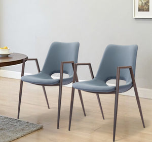 Homeroots Set Of Two Gray And Brown Upholstered Faux Leather Open Back Dining Arm Chairs  Wood 394675