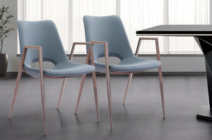 HomeRoots Set of Two Stylish Gray Faux Leather Open Back Dining Armchairs with Brown Metal Legs & Comfort 394675