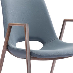HomeRoots Set of Two Stylish Gray Faux Leather Open Back Dining Armchairs with Brown Metal Legs & Comfort 394675
