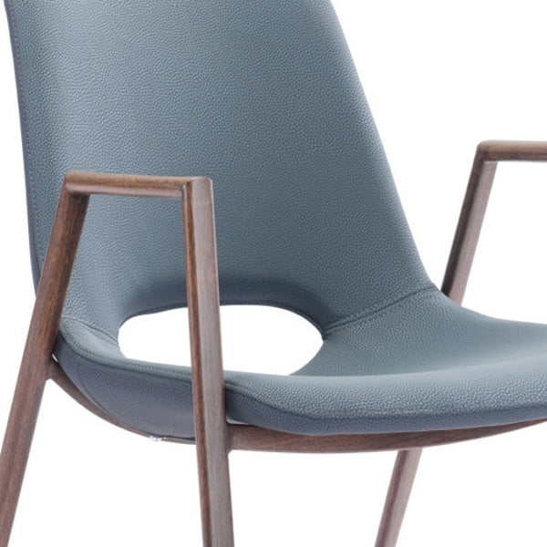 HomeRoots Set of Two Stylish Gray Faux Leather Open Back Dining Armchairs with Brown Metal Legs & Comfort 394675