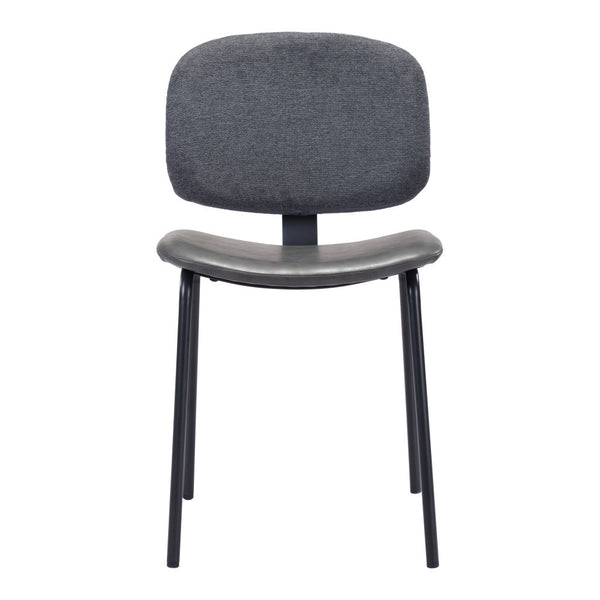 Homeroots Set Of Two Gray And Black Upholstered Faux Leather Open Back Dining Side Chairs  Metal 394682