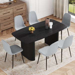 English Elm Table Dining Set - 67” Black Wood Grain Table With 6 Light Gray Linen-Cotton Chairs For Modern Homes W1151S04158-GIGA