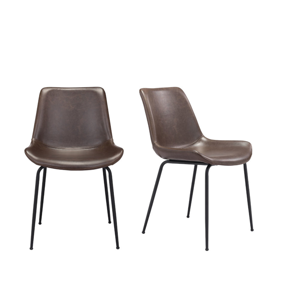Homeroots Set Of Two Brown And Black Upholstered Faux Leather Dining Side Chairs  Metal 394697