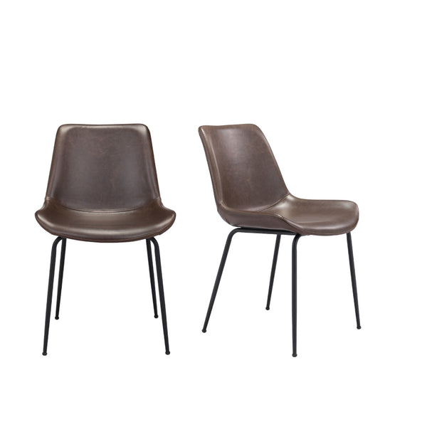Homeroots Set Of Two Brown And Black Upholstered Faux Leather Dining Side Chairs  Metal 394697