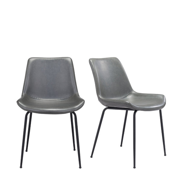 Homeroots Set Of Two Gray And Black Upholstered Faux Leather Dining Side Chairs  Metal 394698