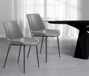 HomeRoots Set of Two Contemporary Gray Faux Leather Dining Chairs with Black Steel Legs for Versatile Use 394698