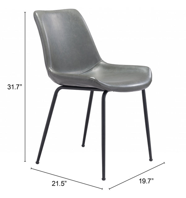 Homeroots Set Of Two Gray And Black Upholstered Faux Leather Dining Side Chairs  Metal 394698