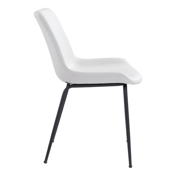 HomeRoots Set of Two Stylish White & Black Faux Leather Dining Chairs with Ergonomic Design & Steel Base 394699