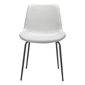 HomeRoots Set of Two Stylish White & Black Faux Leather Dining Chairs with Ergonomic Design & Steel Base 394699