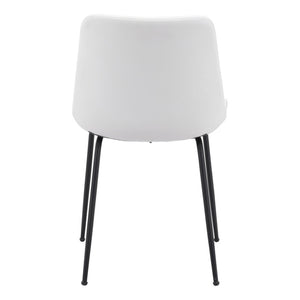 HomeRoots Set of Two Stylish White & Black Faux Leather Dining Chairs with Ergonomic Design & Steel Base 394699