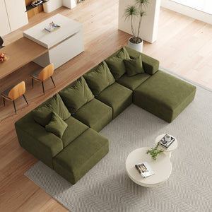 English Elm Modern Upholstered Sectional Sofa Set Modular 132" L-Shape Chenille Couch with 6 Pillows, No-Assembly Comfort and FlexibilityReadable? Green W834S00501