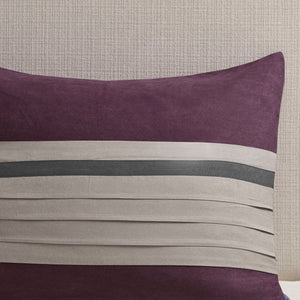 English Elm 7 Pc Faux Suede Comforter Set In Rich Plum & Grey – King Size, Elegant Design With Decorative Pillows B03596910