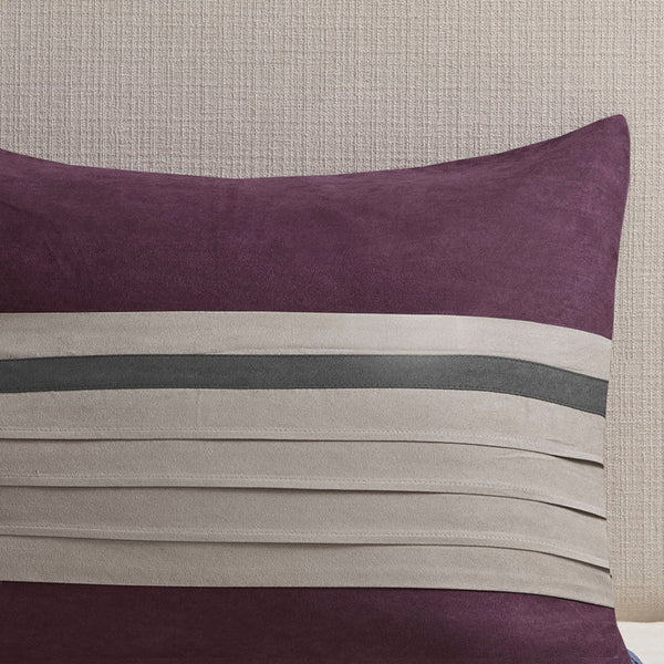 English Elm 7 Pc Faux Suede Comforter Set In Rich Plum & Grey – King Size, Elegant Design With Decorative Pillows B03596910
