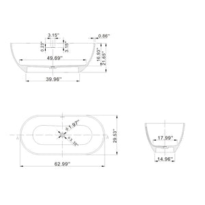 English Elm 63 Inch Stone Resin Freestanding Bathtub Oval Matte White Seamless Soaking Basin W1613P427471