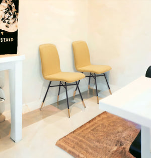 Homeroots Set Of Two Yellow And Black Upholstered Fabric Dining Side Chairs  Metal 394700