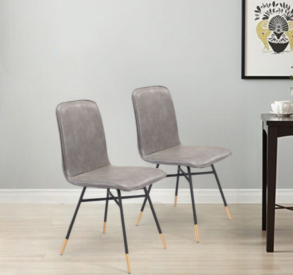 Homeroots Set Of Two Gray And Black Upholstered Faux Leather Dining Side Chairs  Metal 394702