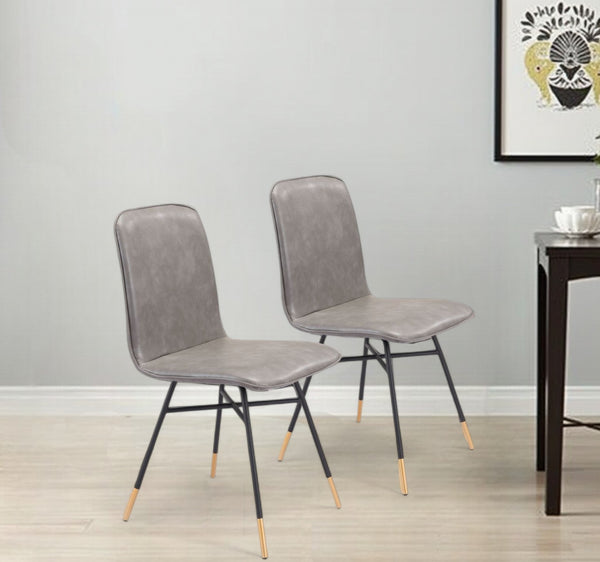 Homeroots Set Of Two Gray And Black Upholstered Faux Leather Dining Side Chairs  Metal 394702