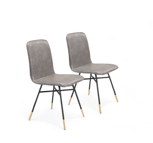 Homeroots Set Of Two Gray And Black Upholstered Faux Leather Dining Side Chairs  Metal 394702