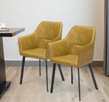 Set of Two Stylish Yellow and Black Faux Leather Dining Arm Chairs for Versatile Home Decor