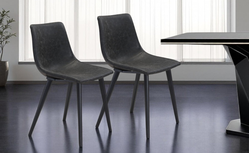HomeRoots Set of Two Modern Black Upholstered Faux Leather Dining Side Chairs for Stylish Comfort & Versatility 394711