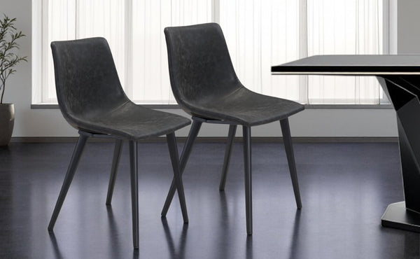 HomeRoots Set of Two Modern Black Upholstered Faux Leather Dining Side Chairs for Stylish Comfort & Versatility 394711