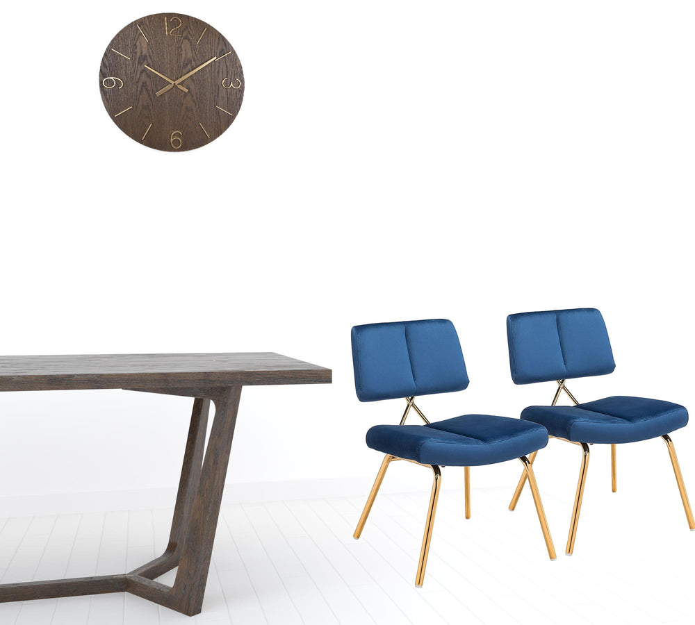 Homeroots Set Of Two Blue And Gold Upholstered Velvet Open Back Dining Side Chairs  Metal 394722