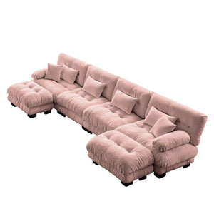 English Elm Free Modular U-Shaped Sectional Sofa - Cozy 4-Seater Cloud Couch In Soft Vintage Chenille Pink W714S01015