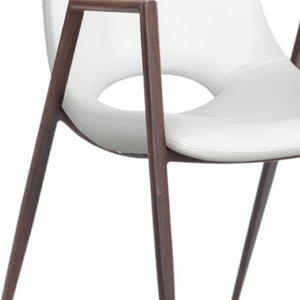 HomeRoots Set of Two Stylish White and Brown Faux Leather Open-Back Dining Arm Chairs for Modern Homes 394734