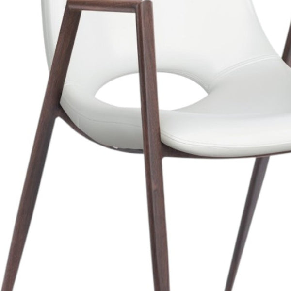 HomeRoots Set of Two Stylish White and Brown Faux Leather Open-Back Dining Arm Chairs for Modern Homes 394734