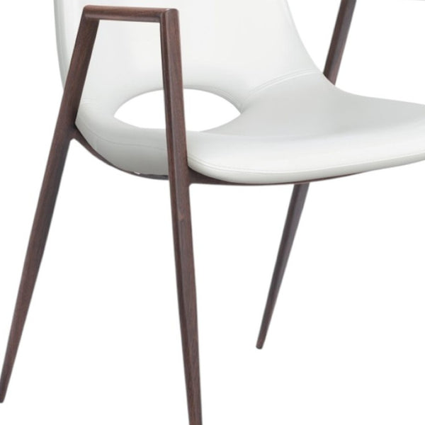 HomeRoots Set of Two Stylish White and Brown Faux Leather Open-Back Dining Arm Chairs for Modern Homes 394734