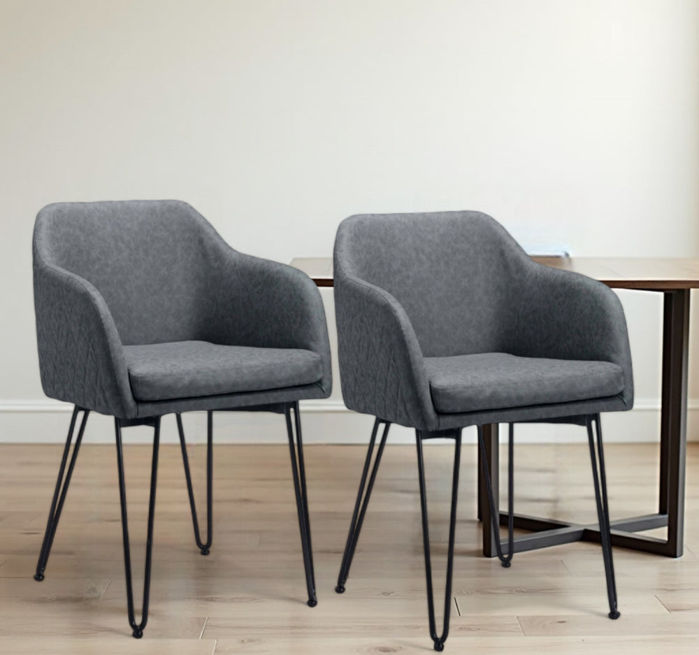 Homeroots Set Of Two Vintage Gray Faux Leather Dining Chairs  Metal 394735