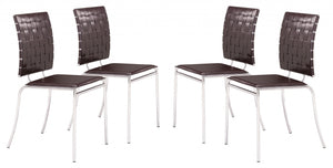 Homeroots Set Of Four Espresso And Silver Upholstered Faux Leather Open Back Dining Side Chairs  Metal 394737