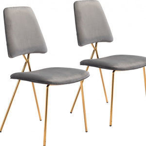 Homeroots Set Of Two Gray And Gold Upholstered Velvet Open Back Dining Side Chairs  Metal 394753