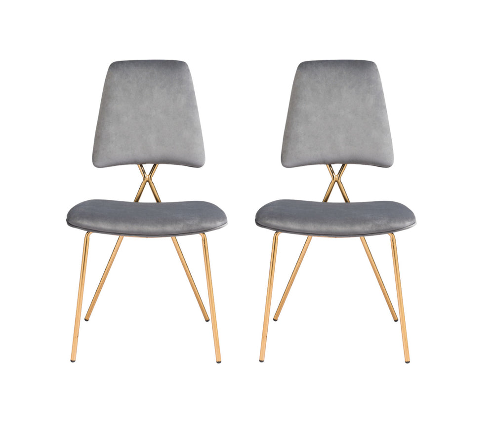 Homeroots Set Of Two Gray And Gold Upholstered Velvet Open Back Dining Side Chairs  Metal 394753