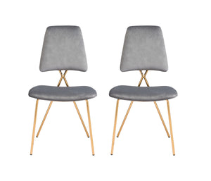 Homeroots Set Of Two Gray And Gold Upholstered Velvet Open Back Dining Side Chairs  Metal 394753