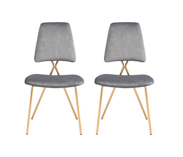 Homeroots Set Of Two Gray And Gold Upholstered Velvet Open Back Dining Side Chairs  Metal 394753
