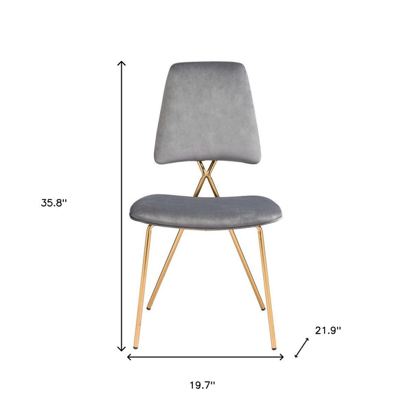 Homeroots Set Of Two Gray And Gold Upholstered Velvet Open Back Dining Side Chairs  Metal 394753