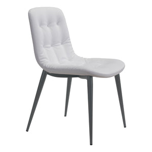 Homeroots Set Of Two Tufted White And Gray Upholstered Faux Leather Dining Side Chairs  Metal 394760