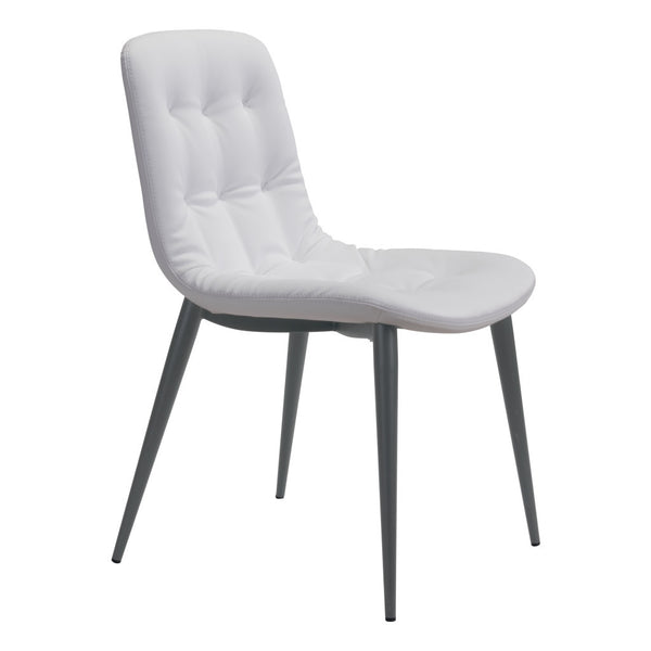 Homeroots Set Of Two Tufted White And Gray Upholstered Faux Leather Dining Side Chairs  Metal 394760