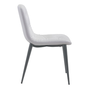 Homeroots Set Of Two Tufted White And Gray Upholstered Faux Leather Dining Side Chairs  Metal 394760