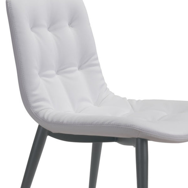Homeroots Set Of Two Tufted White And Gray Upholstered Faux Leather Dining Side Chairs  Metal 394760