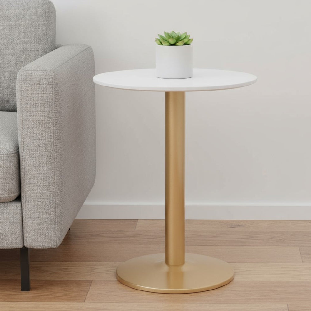HomeRoots 24" Gold and White Round End Table - Modern Compact Design for Dining, Lounge, or Office Spaces 394796